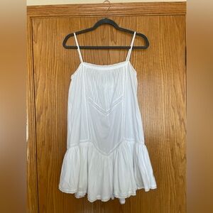 Tularosa White Spaghetti Strap Ruffle Hem Mini Dress